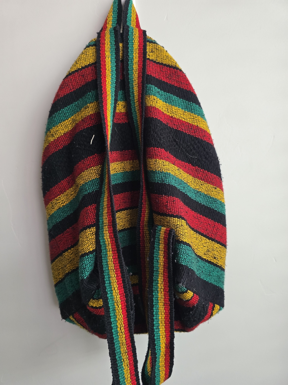 Striped Multicolor Woven Backpack - Black, Red, Green, Yellow - Picture 4 of 6